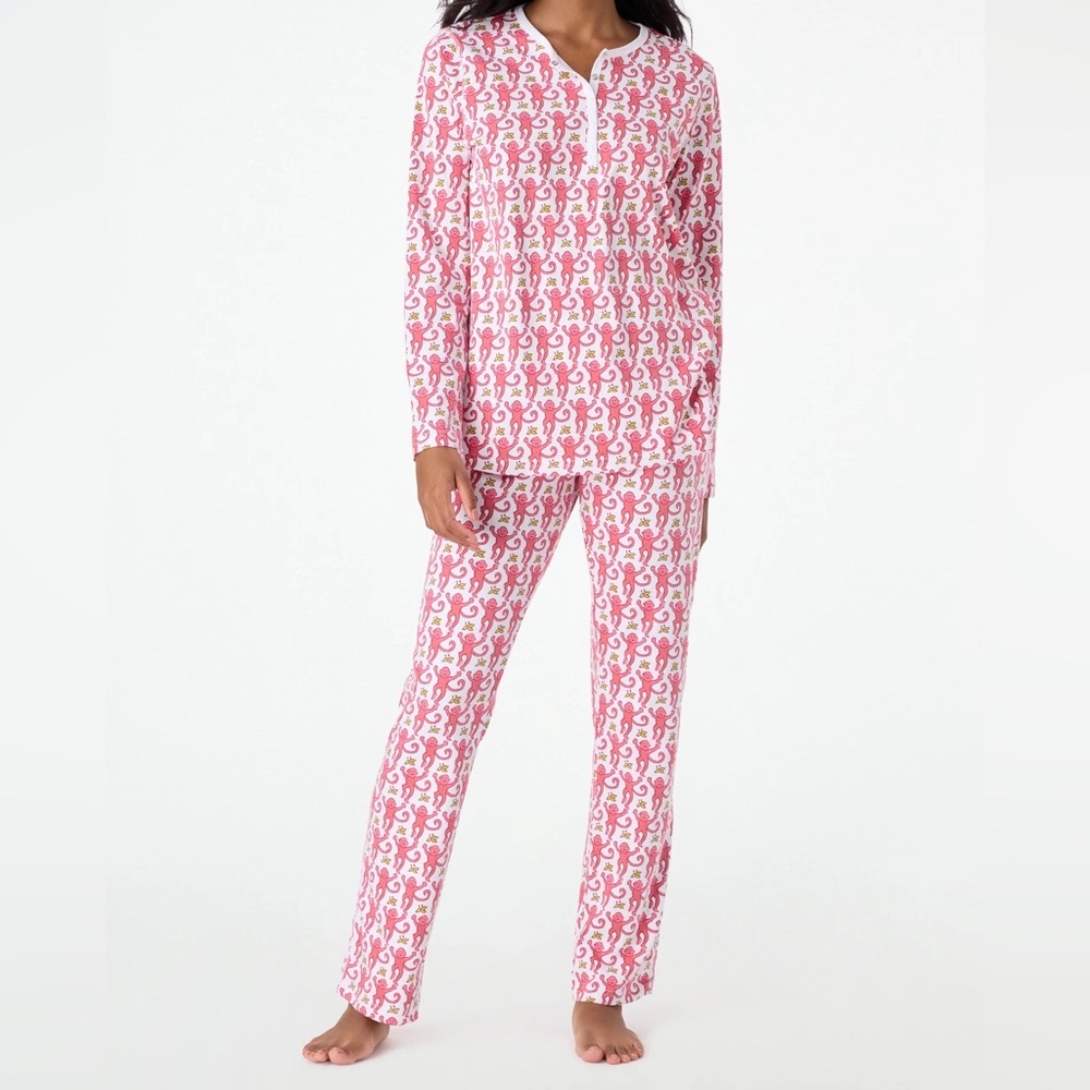 Roller Rabbit Pink and White Monkey Pajama Set